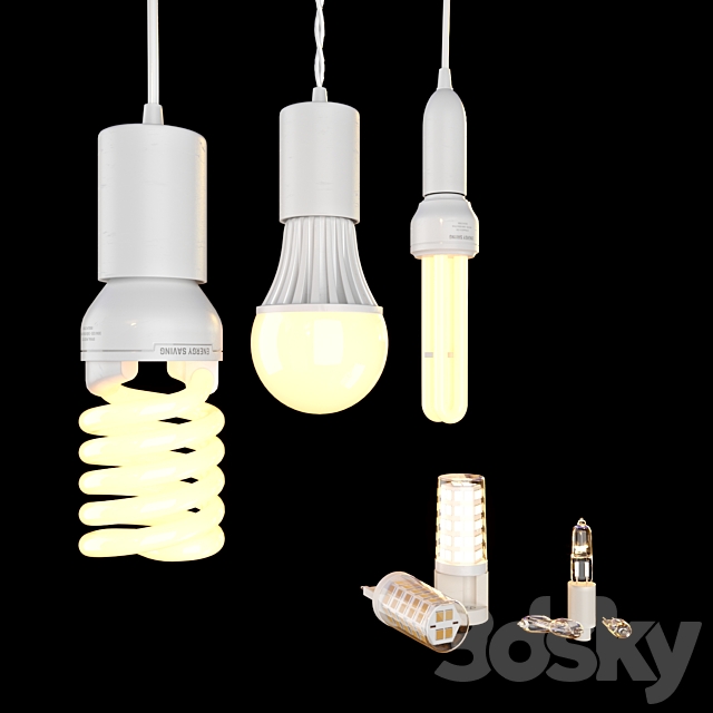 Energy saving lamps set 3ds Max - thumbnail 3