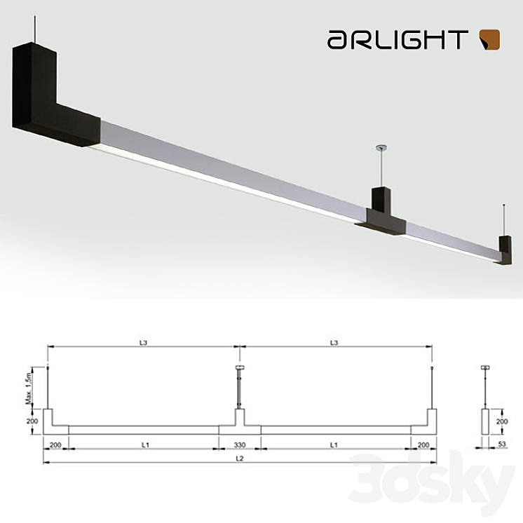 Lamp longitudinal roof-arlight 3DS Max - thumbnail 1