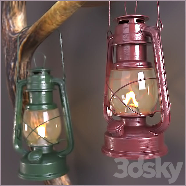 Antler oil lamp 3DS Max Model - thumbnail 2