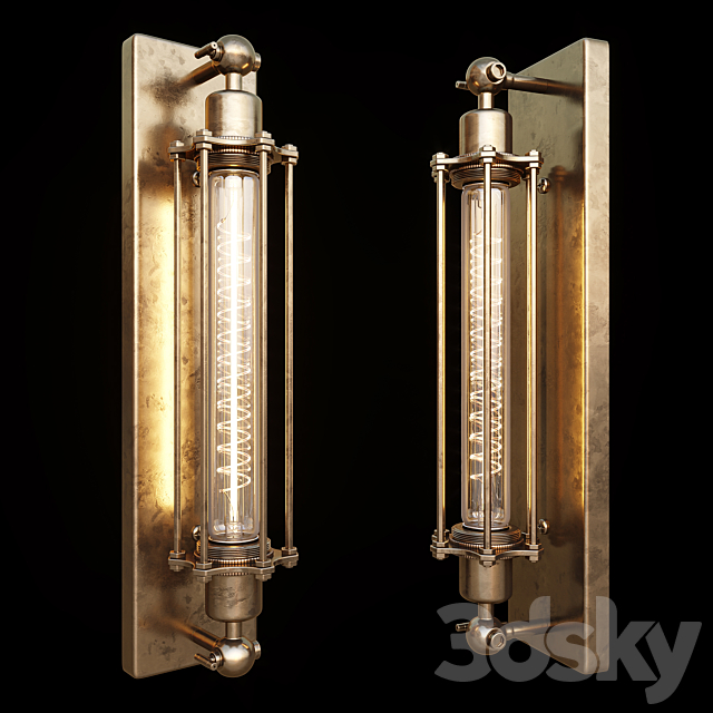 AVE Antique Brass Long Bulb Cage Wall Mount Lamp 3DSMax File - thumbnail 1