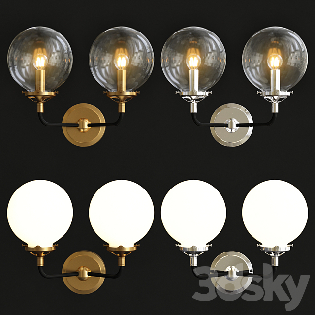 Bistro Globe Clear Glass Double Sconce Brass 3ds Max - thumbnail 1