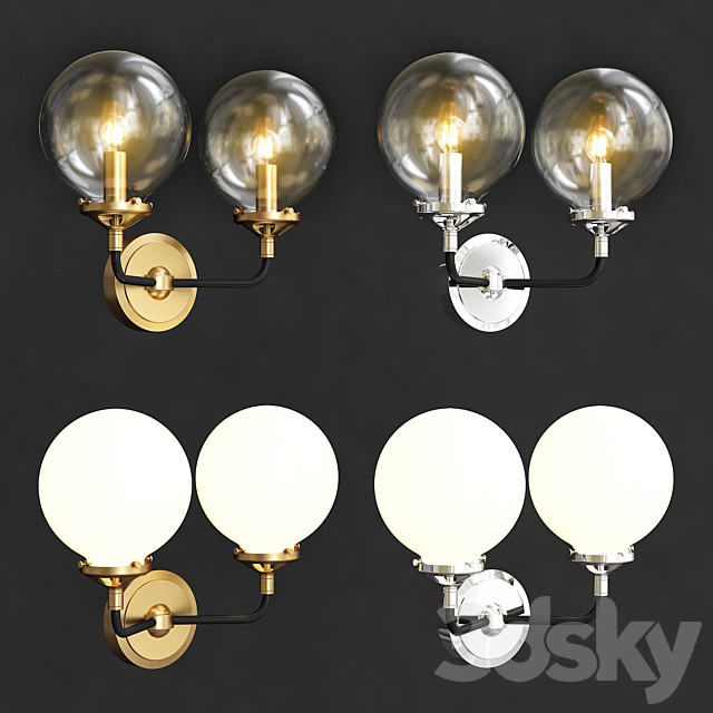 Bistro Globe Clear Glass Double Sconce Brass 3ds Max - thumbnail 2