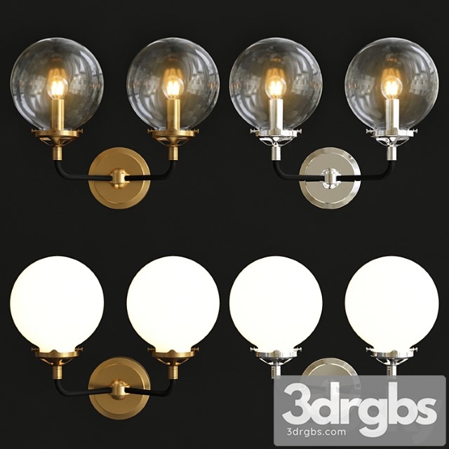 Bistro globe clear glass double sconce brass 3dsmax Download - thumbnail 1