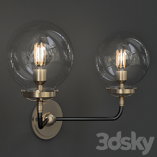 Bistro Globe Clear Glass Double Sconce Brass Milk 3DSMax File - thumbnail 1