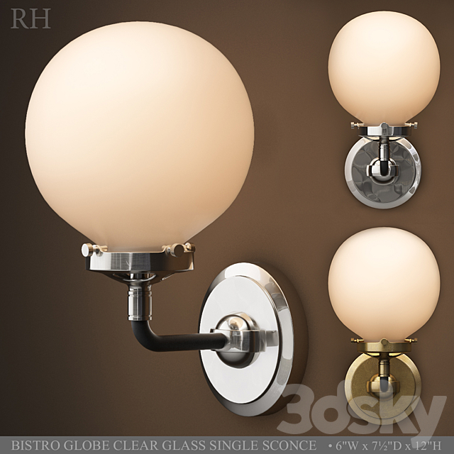 BISTRO GLOBE CLEAR GLASS SINGLE SCONCE 3DSMax File - thumbnail 1