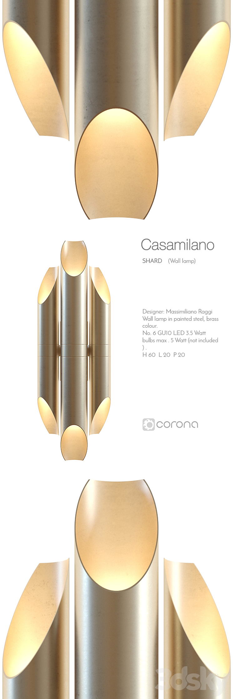 Casamilano shard wall lamp 3DS Max - thumbnail 2