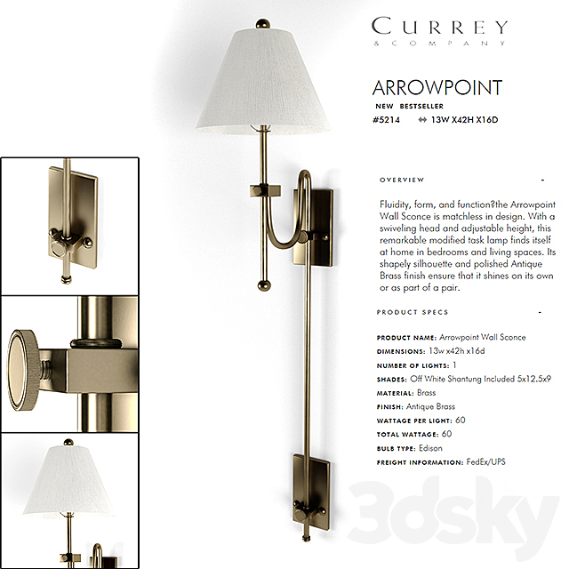 CURREY &COMPANY Arrowpoint Wall Sconce 3D Model 3ds Max - thumbnail 1