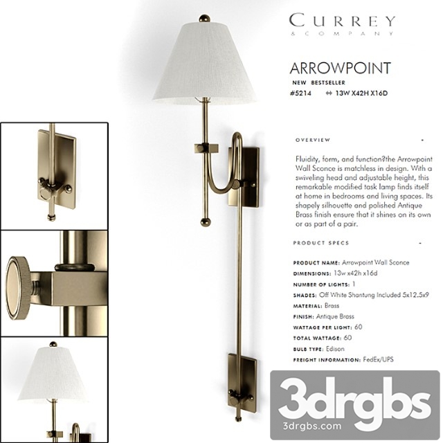 Currey Company Arrowpoint Wall Sconce 3d Model 3dsmax Download - thumbnail 1