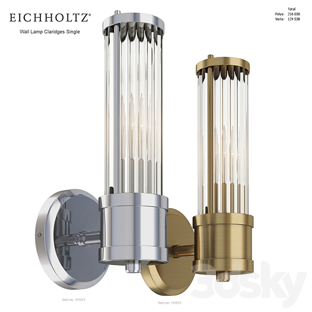 EICHHOLTZ Wall Lamp Claridges Single 111017 111015 3DSMax File - thumbnail 1