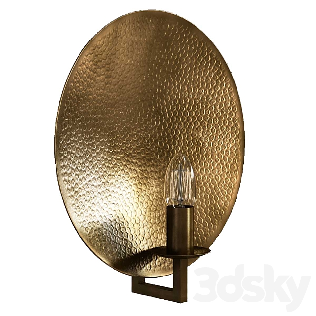 Hammered brass round wall light 3D model 3DS Max Model - thumbnail 2