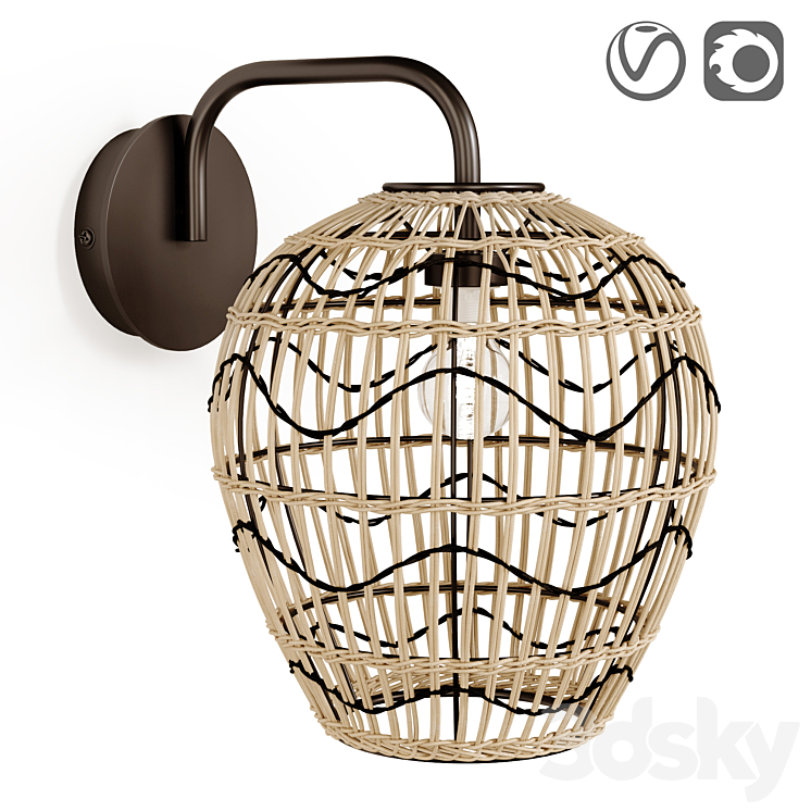 Martaban metal and rattan lamp 3DS Max Model - thumbnail 1