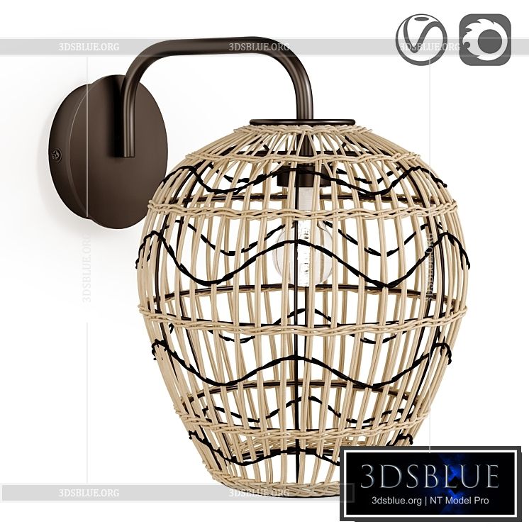 Martaban metal and rattan lamp 3DS Max - thumbnail 3