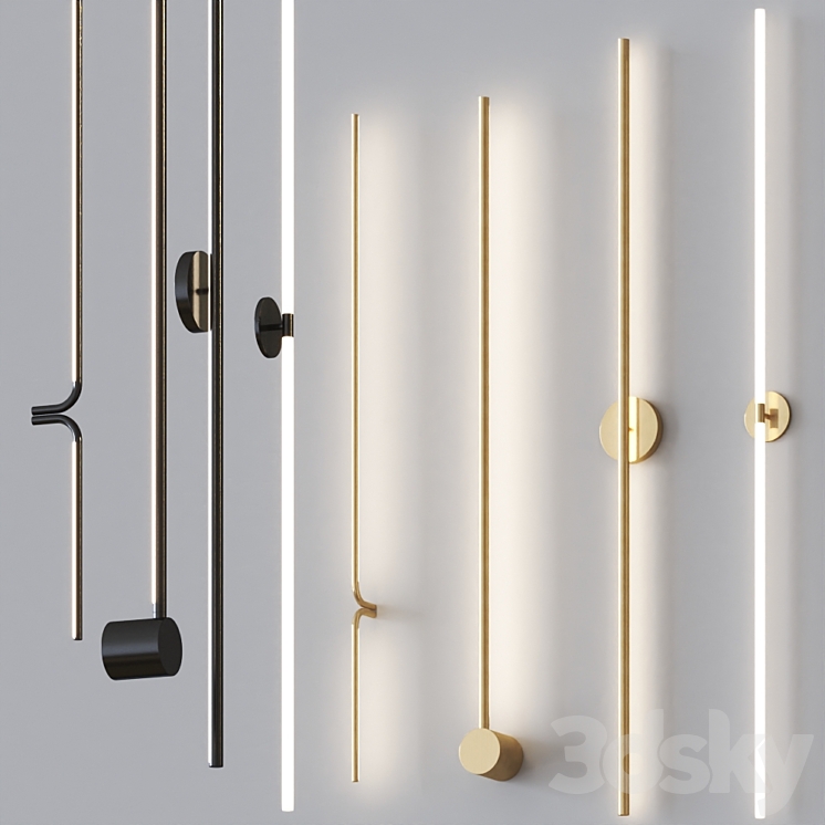 Minimalistic thin Wall lamps set 3DS Max Model - thumbnail 1