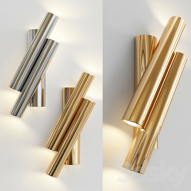 Pair of Two Oblique Rods Wall Sconces by Sciolari 3ds Max - thumbnail 1