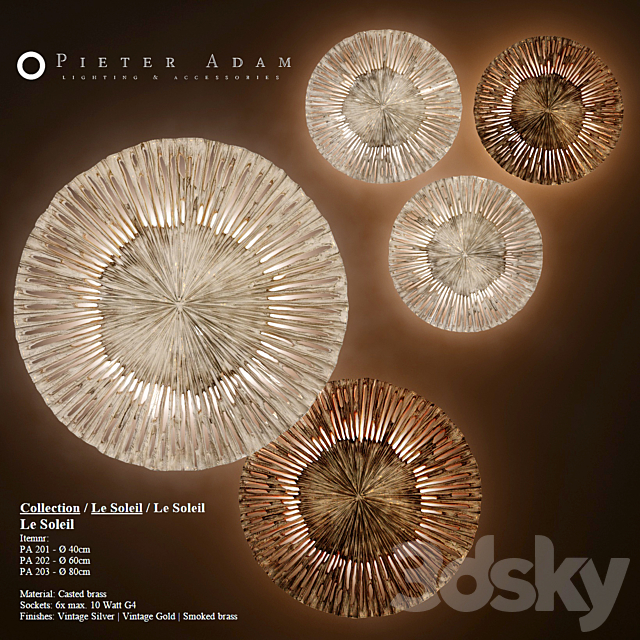 Pieter Adam Le Soleil wall lamp sconce. decor disks. panels. round. decorative 3DSMax File - thumbnail 1