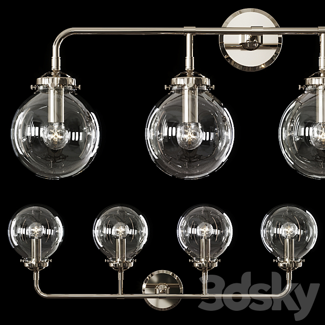 Restoration Hardware BISTRO GLOBE CLEAR GLASS BATH SCONCE 4-LIGHT Nickel 3ds Max - thumbnail 1