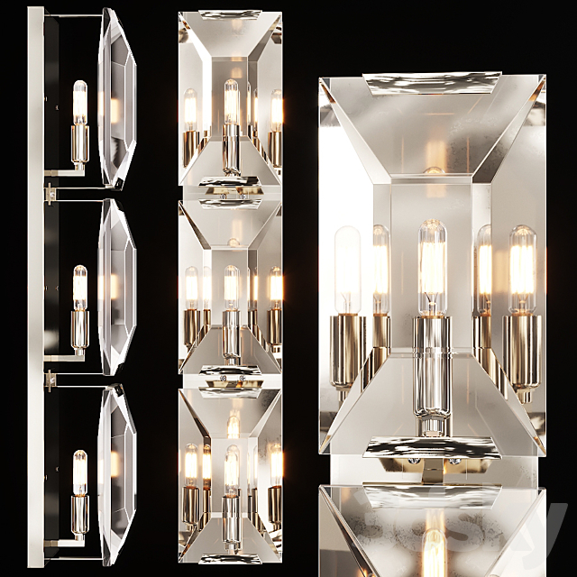 Restoration Hardware HARLOW CRYSTAL TRIPLE SCONCE Nickel 3ds Max - thumbnail 1