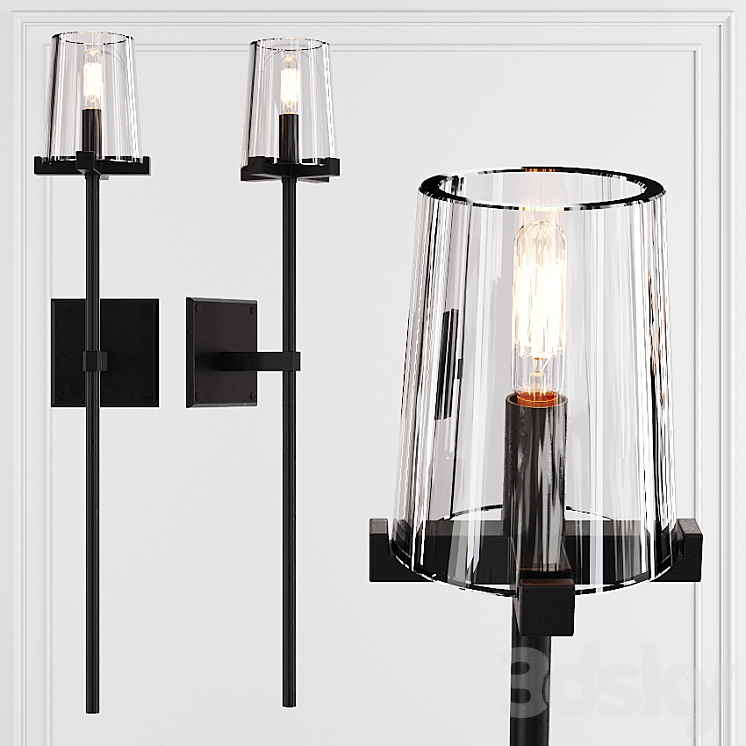 Restoration Hardware PAUILLAC TORCHE SCONCE Glass shade and Black 3DS Max - thumbnail 1