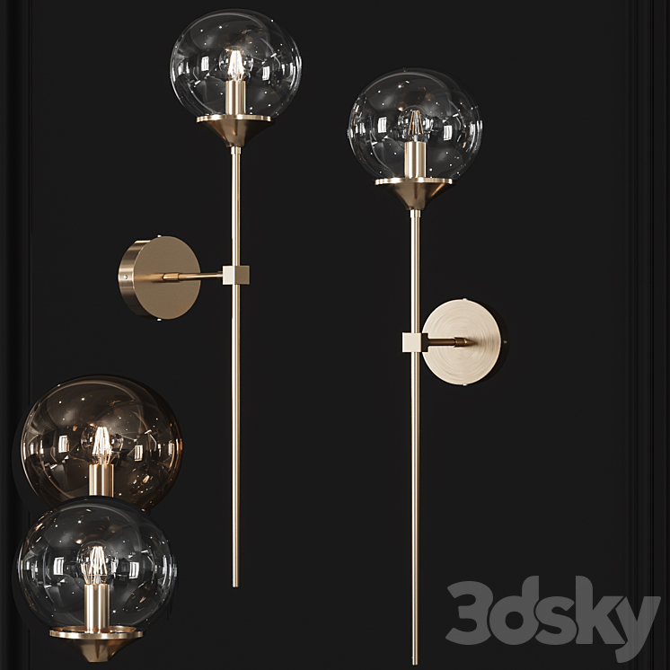 Retro Long Pole Brass Contemporary Wall Sconce 3DS Max - thumbnail 2