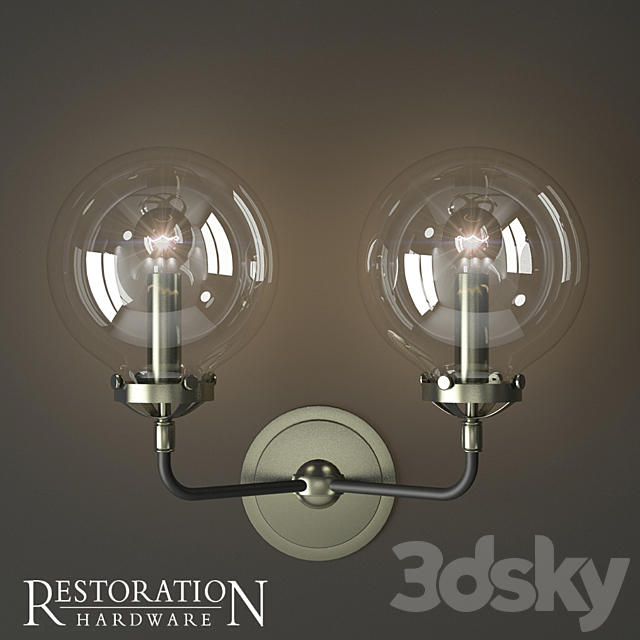 Rh bistro globe clear glass double sconce 3ds Max - thumbnail 2