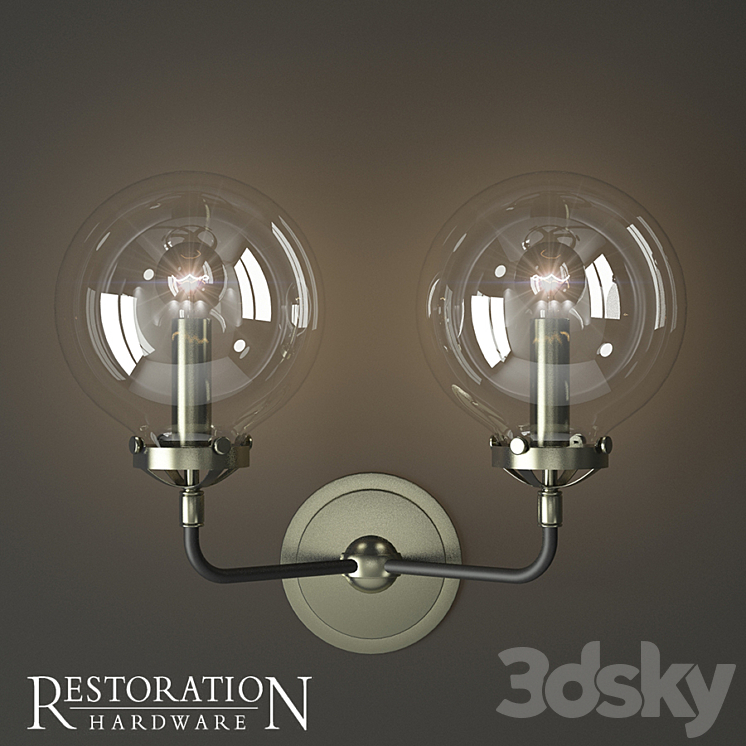 Rh bistro globe clear glass double sconce 3DS Max - thumbnail 2