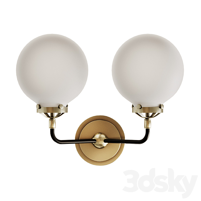 Rh bistro globe milk glass double sconce 3ds Max - thumbnail 1