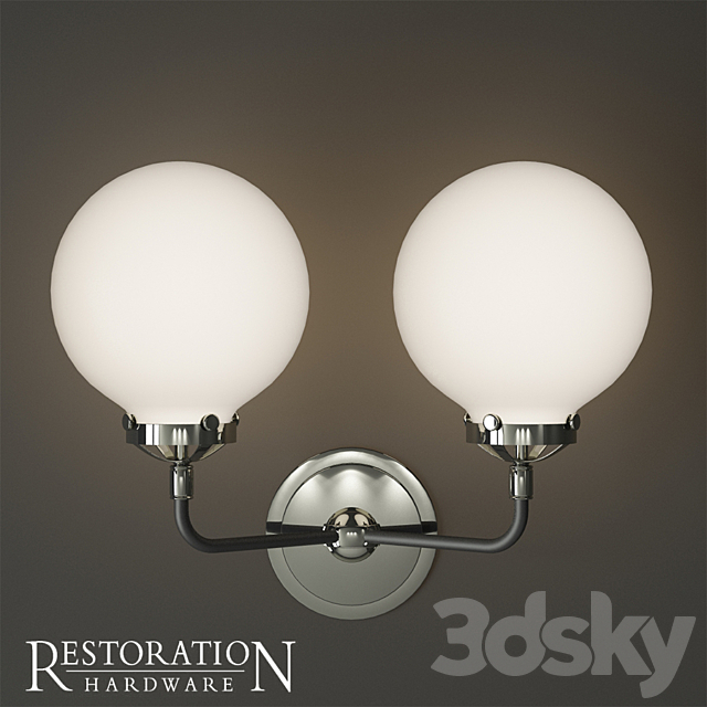 Rh bistro globe milk glass double sconce 3ds Max - thumbnail 2