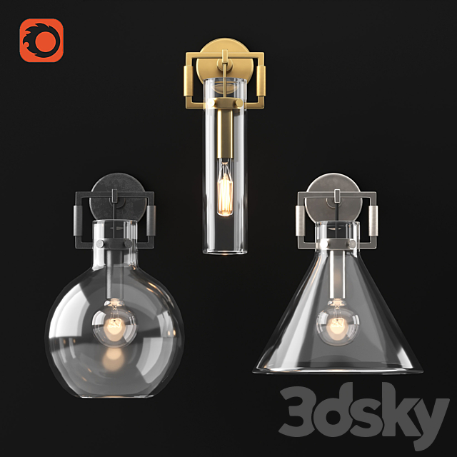 RH Machinist Glass Sconce Set 3ds Max - thumbnail 1