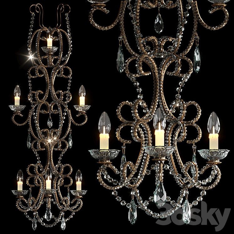 Sconce Bordeaux perlee doree 3DS Max Model - thumbnail 1