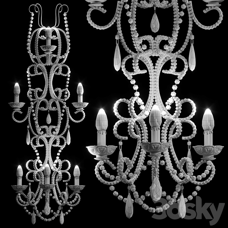 Sconce Bordeaux perlee doree 3DS Max Model - thumbnail 2