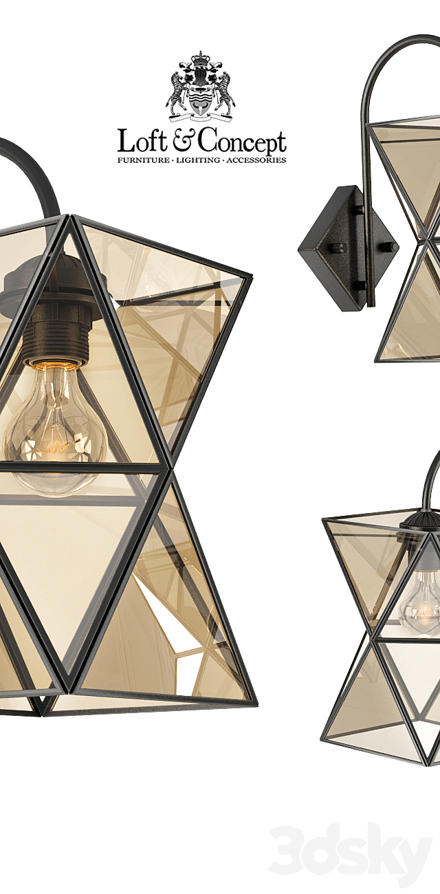 Sconce PolyPyramid Glass Bra Cognac 3DSMax File - thumbnail 2