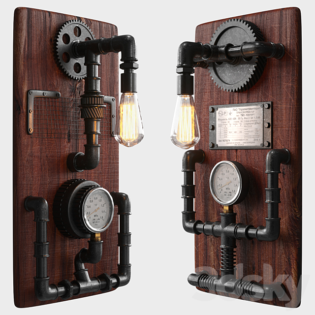 Steampunk sconce set 3ds Max - thumbnail 1