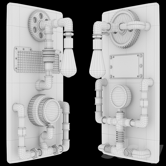 Steampunk sconce set 3ds Max - thumbnail 3