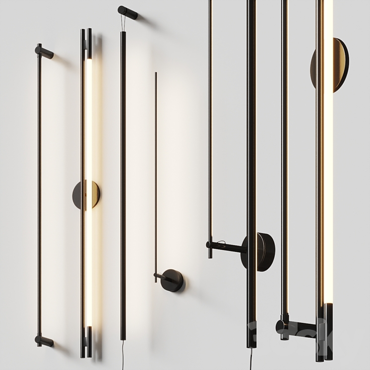 Thin black wall lamps SET 3DS Max Model - thumbnail 1