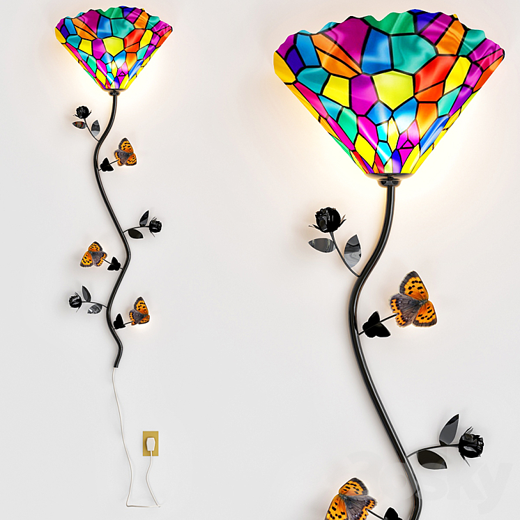 Tiffany Style Stained Glass Butterfly Spree Wall Lamp 3DS Max - thumbnail 1