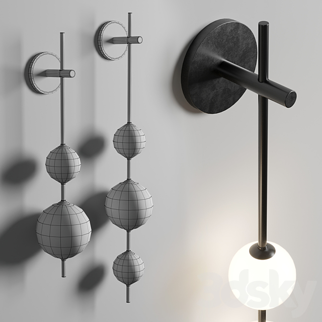 vertical glass globe wall light 3ds Max - thumbnail 3