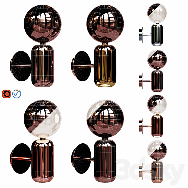 Wall lamp ABALLS A Black Platinum Gold Copper 3DSMax File - thumbnail 2