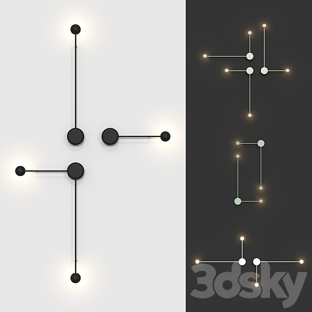 Wall Vibia Pin lamps (4 colors 4 options of placement). 3ds Max - thumbnail 1