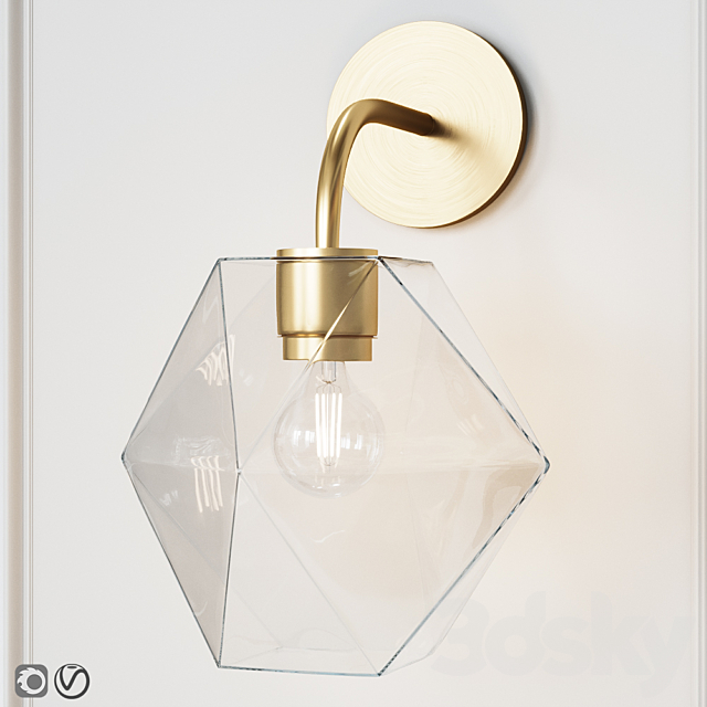 West Elm Sculptural Glass Faceted Sconce Clear 3DS Max Model - thumbnail 2