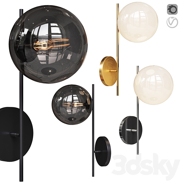 West Elm Sphere and Stem 1-Light Sconce 3DSMax File - thumbnail 2