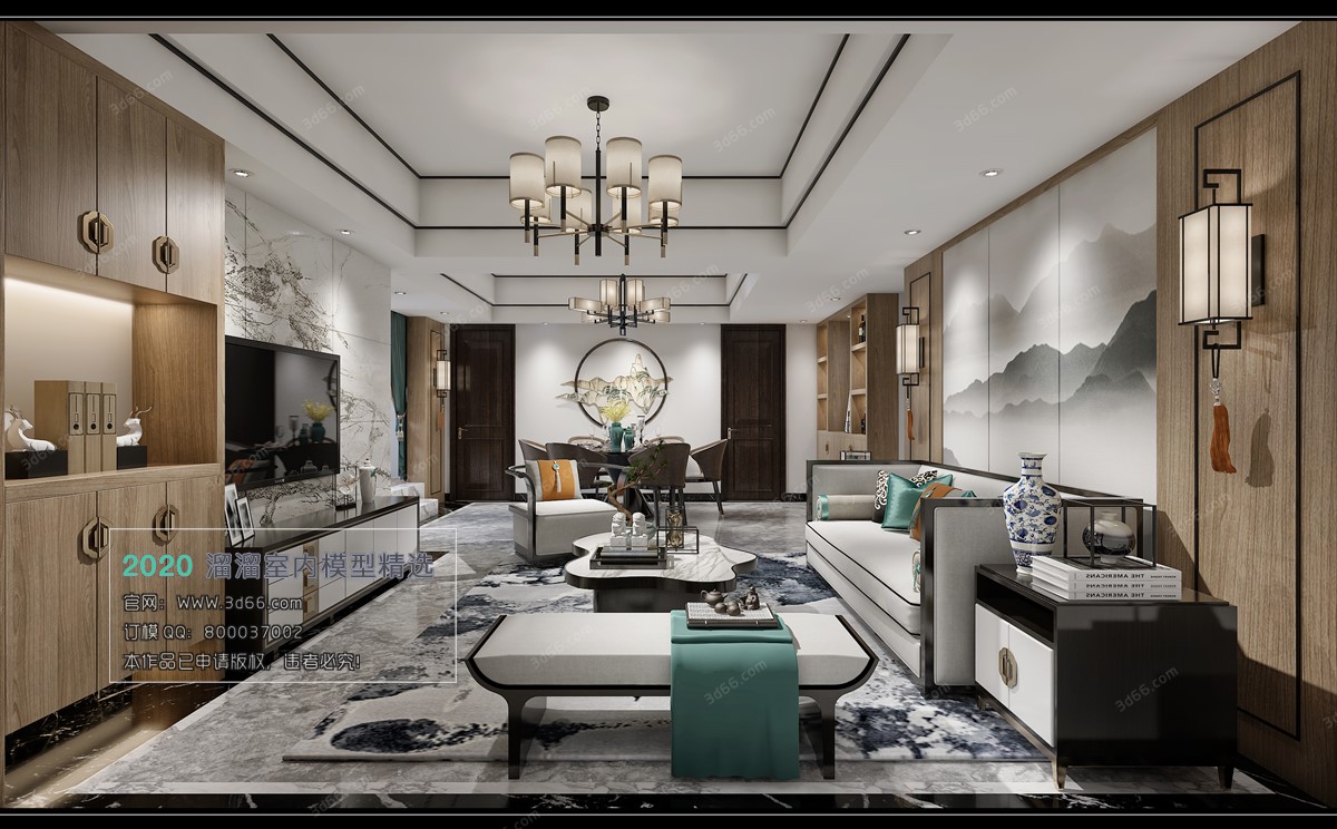 LIVING ROOM – CHINESE STYLE – 3D MODELS – VRAY – 007 - thumbnail 1