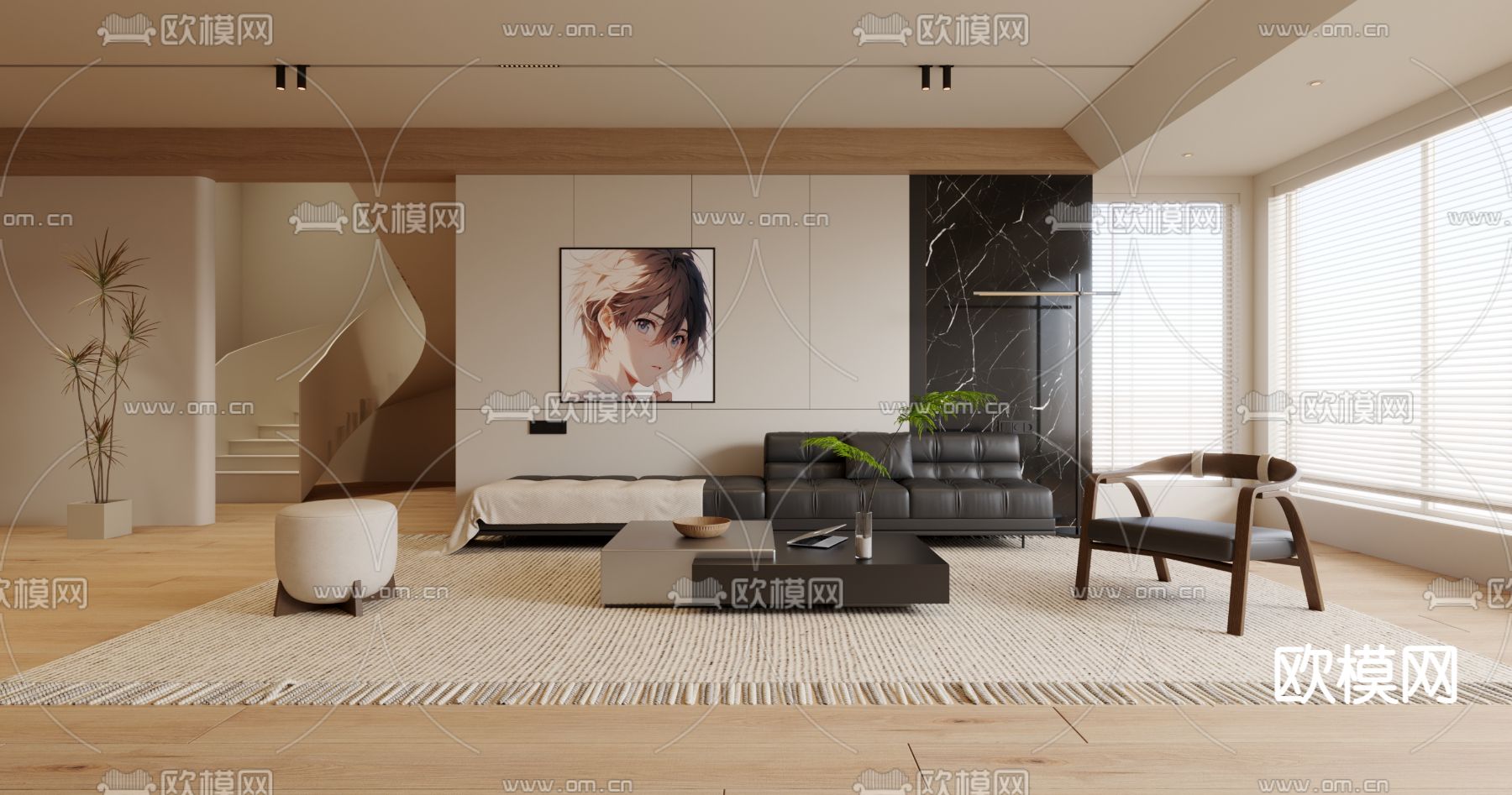 LIVING ROOM – MODERN STYLE – VRAY / CORONA – 3D MODEL – 1889 - thumbnail 1