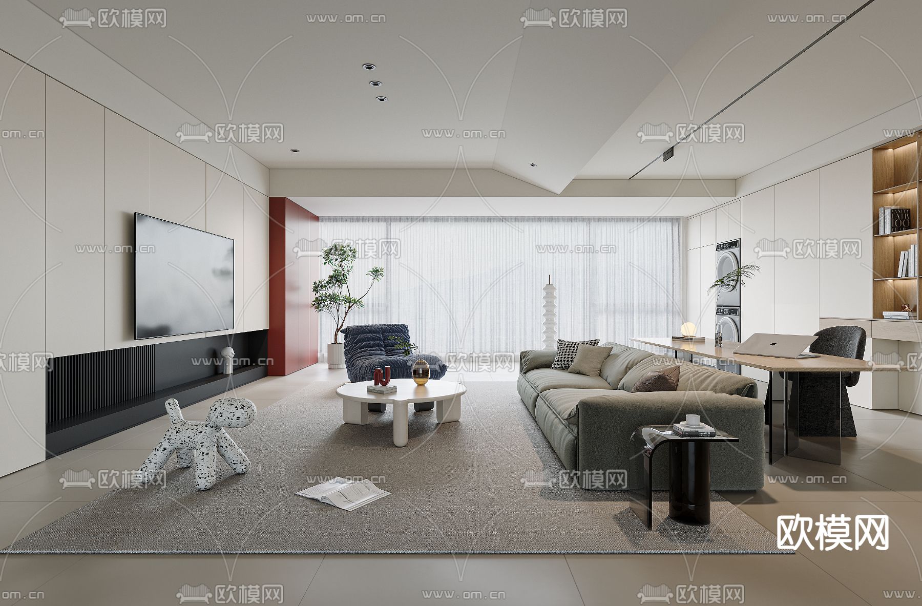 LIVING ROOM – MODERN STYLE – VRAY / CORONA – 3D MODEL – 1902 - thumbnail 1