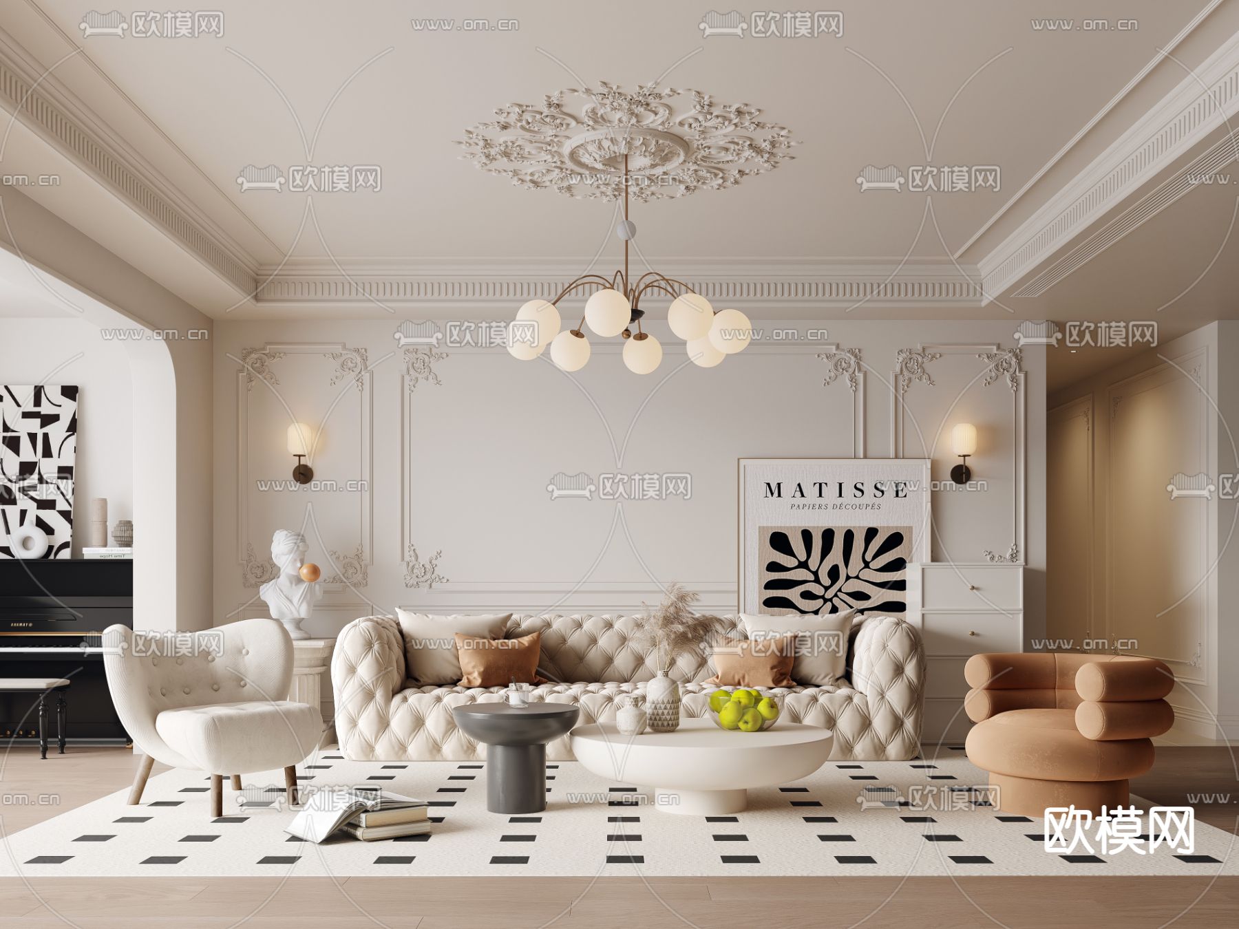 LIVING ROOM – MODERN STYLE – VRAY / CORONA – 3D MODEL – 1909 - thumbnail 1