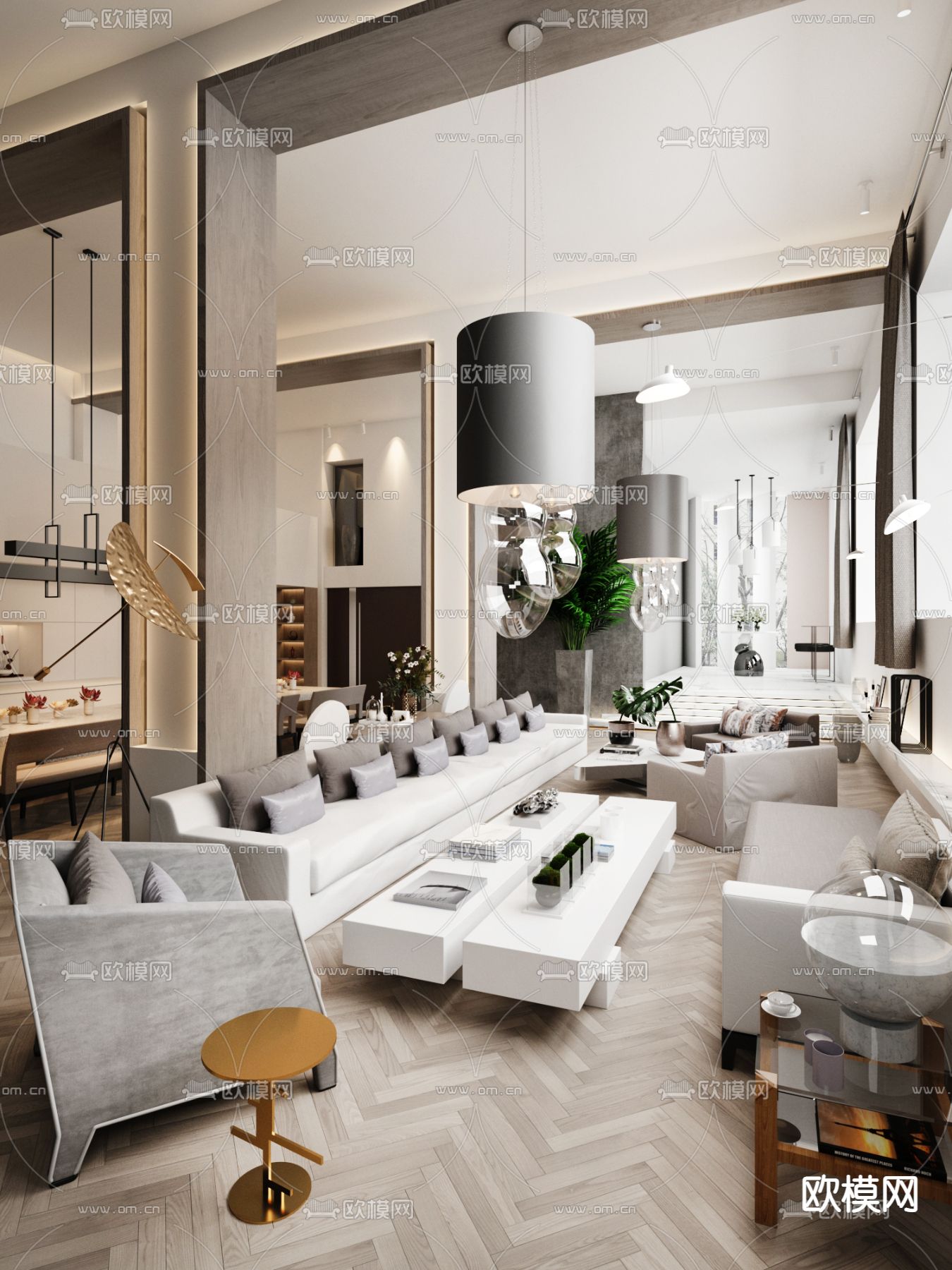 LIVING ROOM – MODERN STYLE – VRAY / CORONA – 3D MODEL – 1930 - thumbnail 1