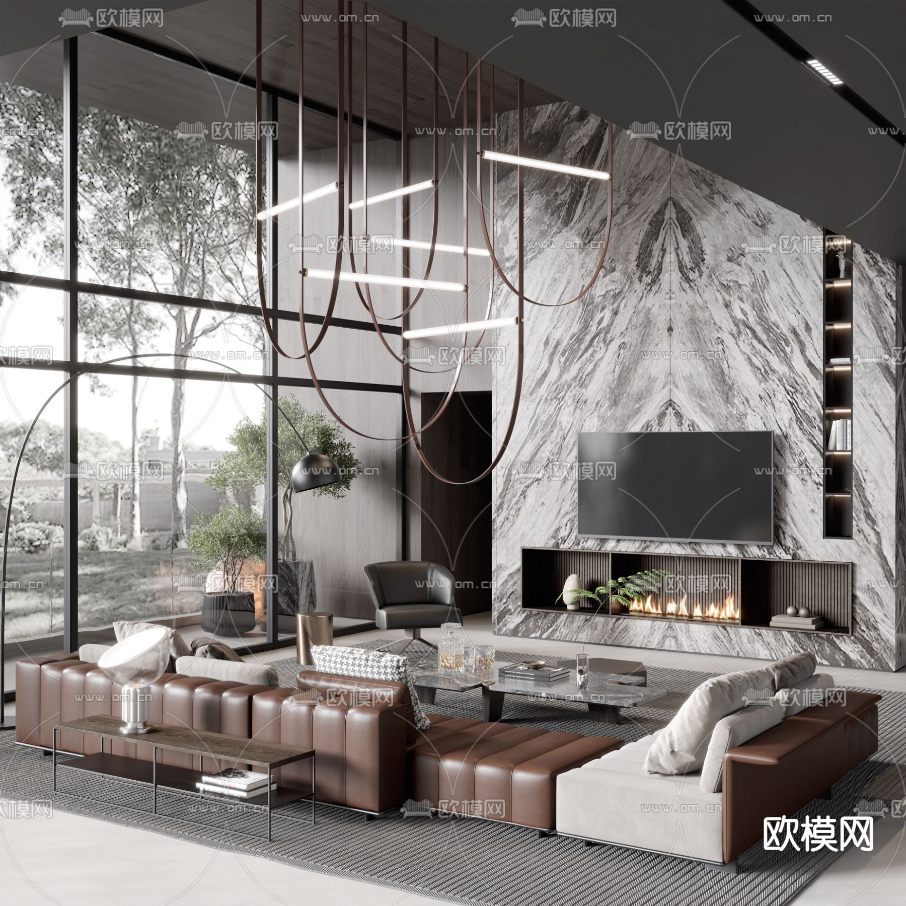 LIVING ROOM – MODERN STYLE – VRAY / CORONA – 3D MODEL – 1965 - thumbnail 1