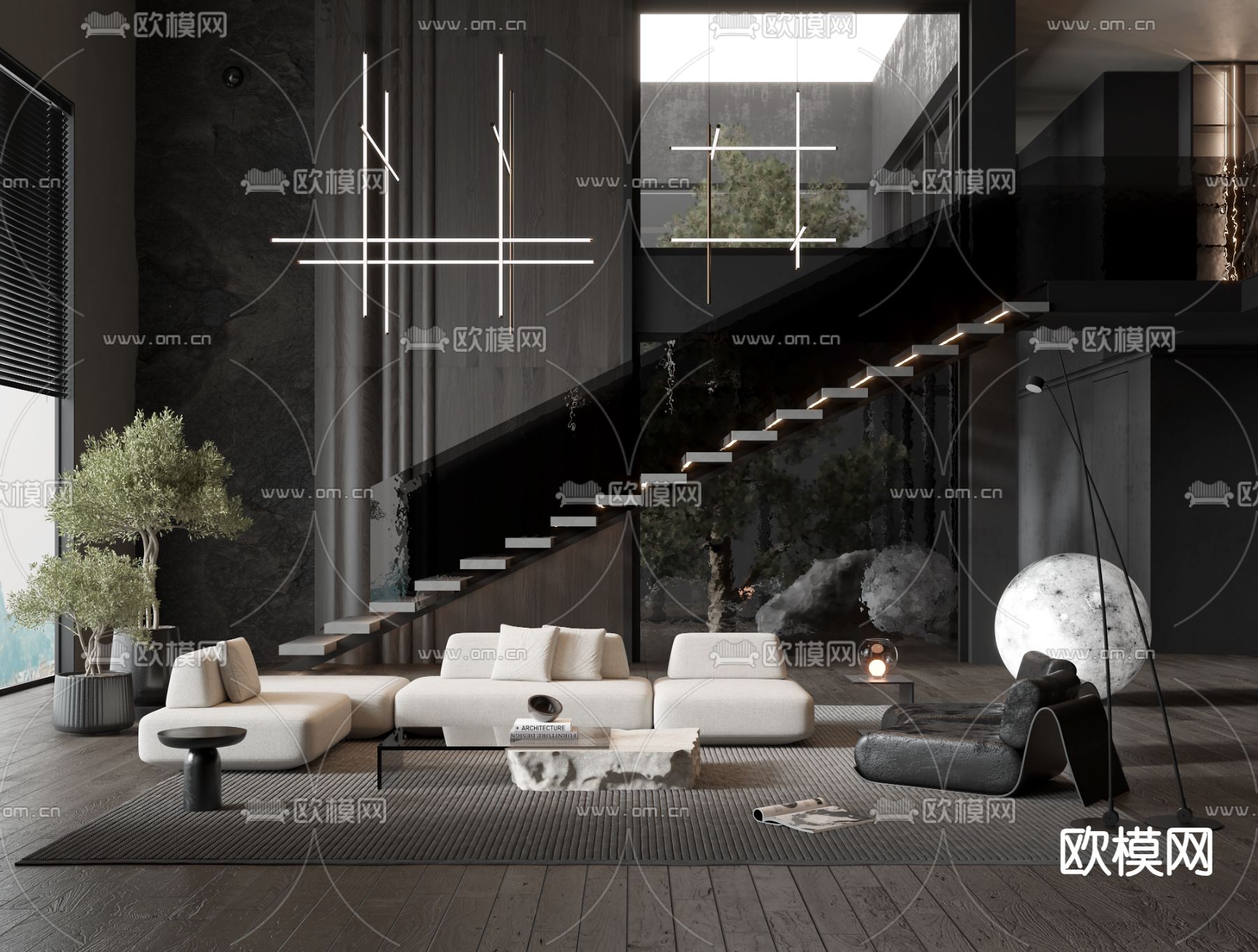 LIVING ROOM – MODERN STYLE – VRAY / CORONA – 3D MODEL – 1996 - thumbnail 1