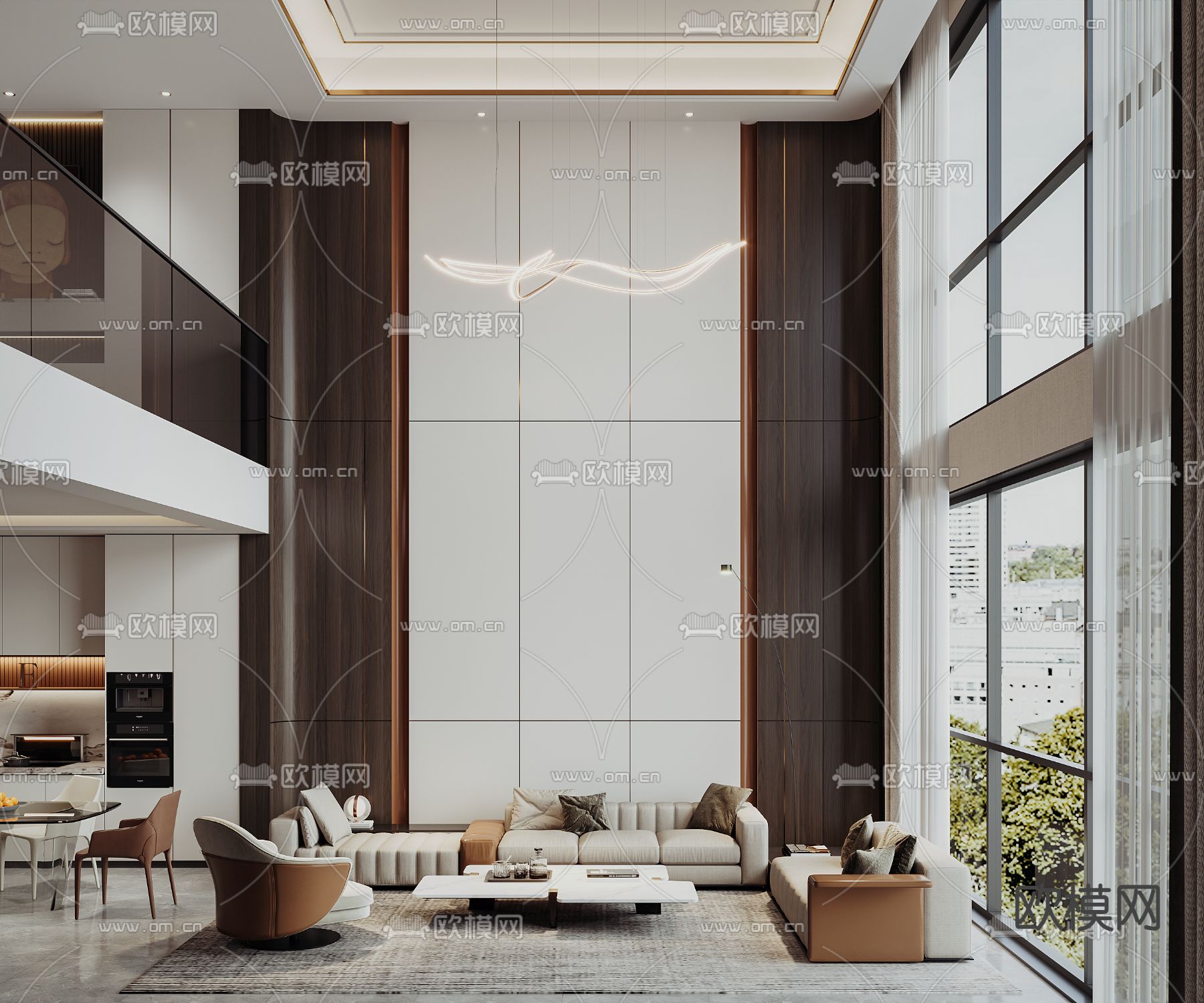 LIVING ROOM – MODERN STYLE – VRAY / CORONA – 3D MODEL – 2000 - thumbnail 1