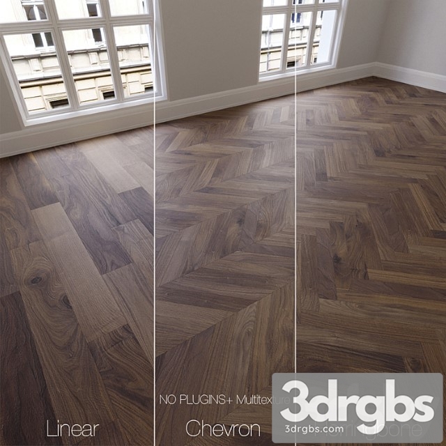 Parquet natural american walnut 3 kinds. linear chevron herringbone. 3dsmax Download - thumbnail 1