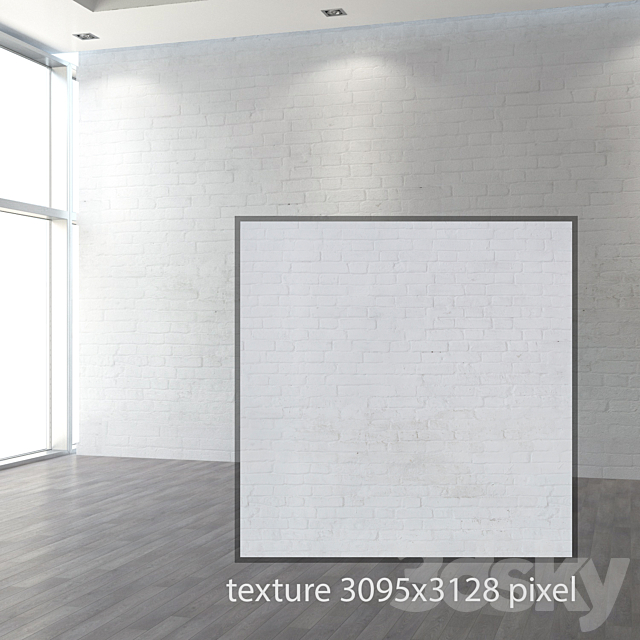 Aged brickwork of white brick 3DS Max Model - thumbnail 2